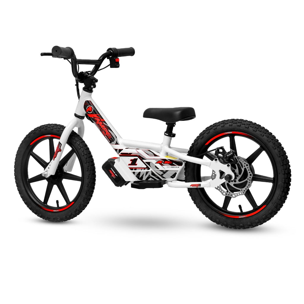 Amped A16 Red 180w 18v Electric Kids Age 4 to 8 Balance Bike White Red New 2025