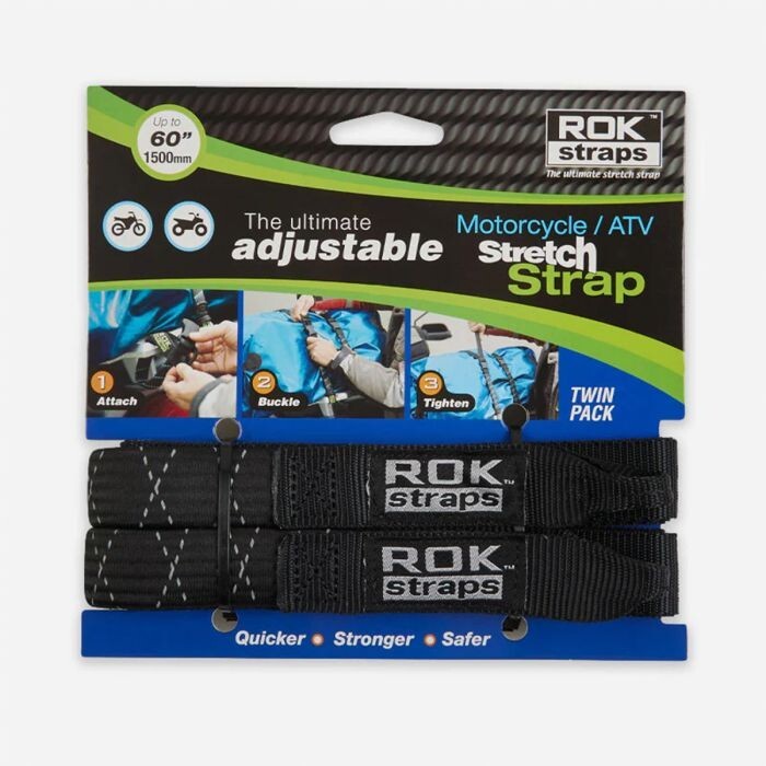 ROK Stretch Strap Adjustable Luggage Strap 450mm - 1500mm Twin Pack Ref Black